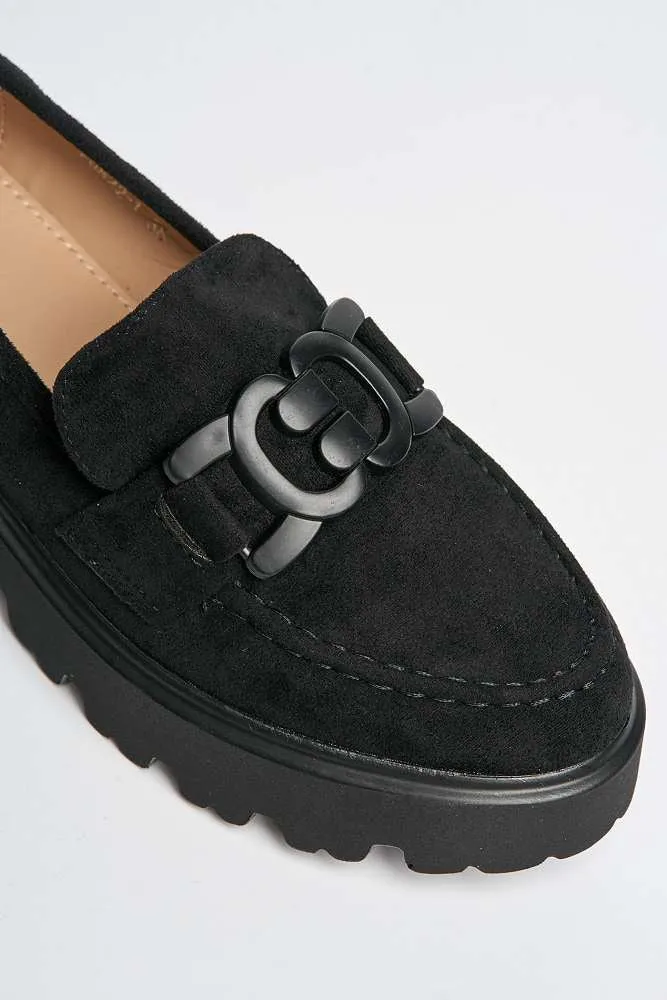 Lisa Chunky Sole Loafers in Black Suede