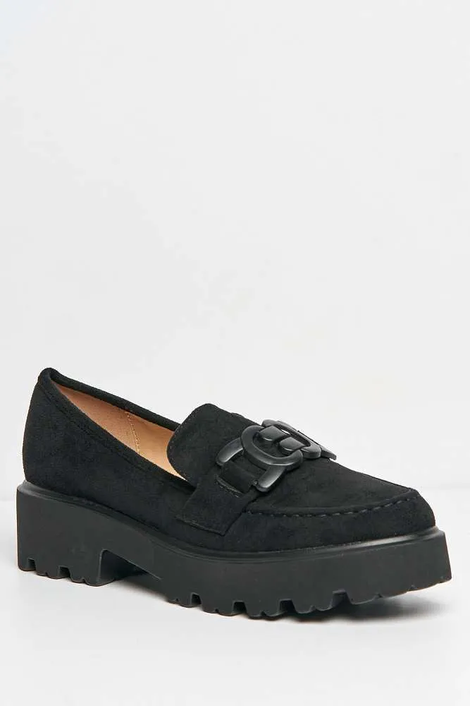 Lisa Chunky Sole Loafers in Black Suede