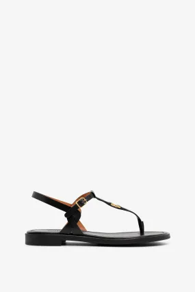 Marcie black leather flat sandals