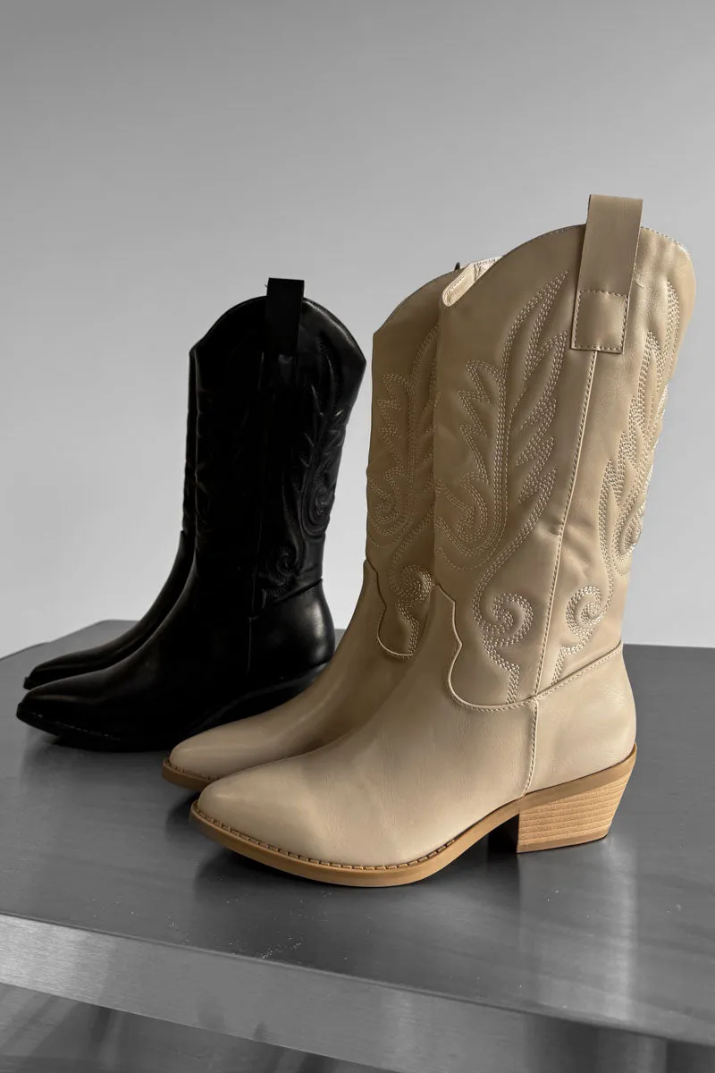 MINA Cowboy Western Ankle Boots - Beige