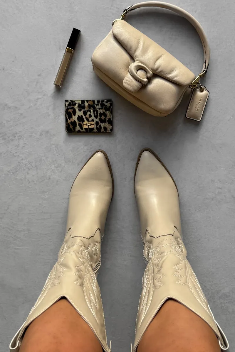 MINA Cowboy Western Ankle Boots - Beige