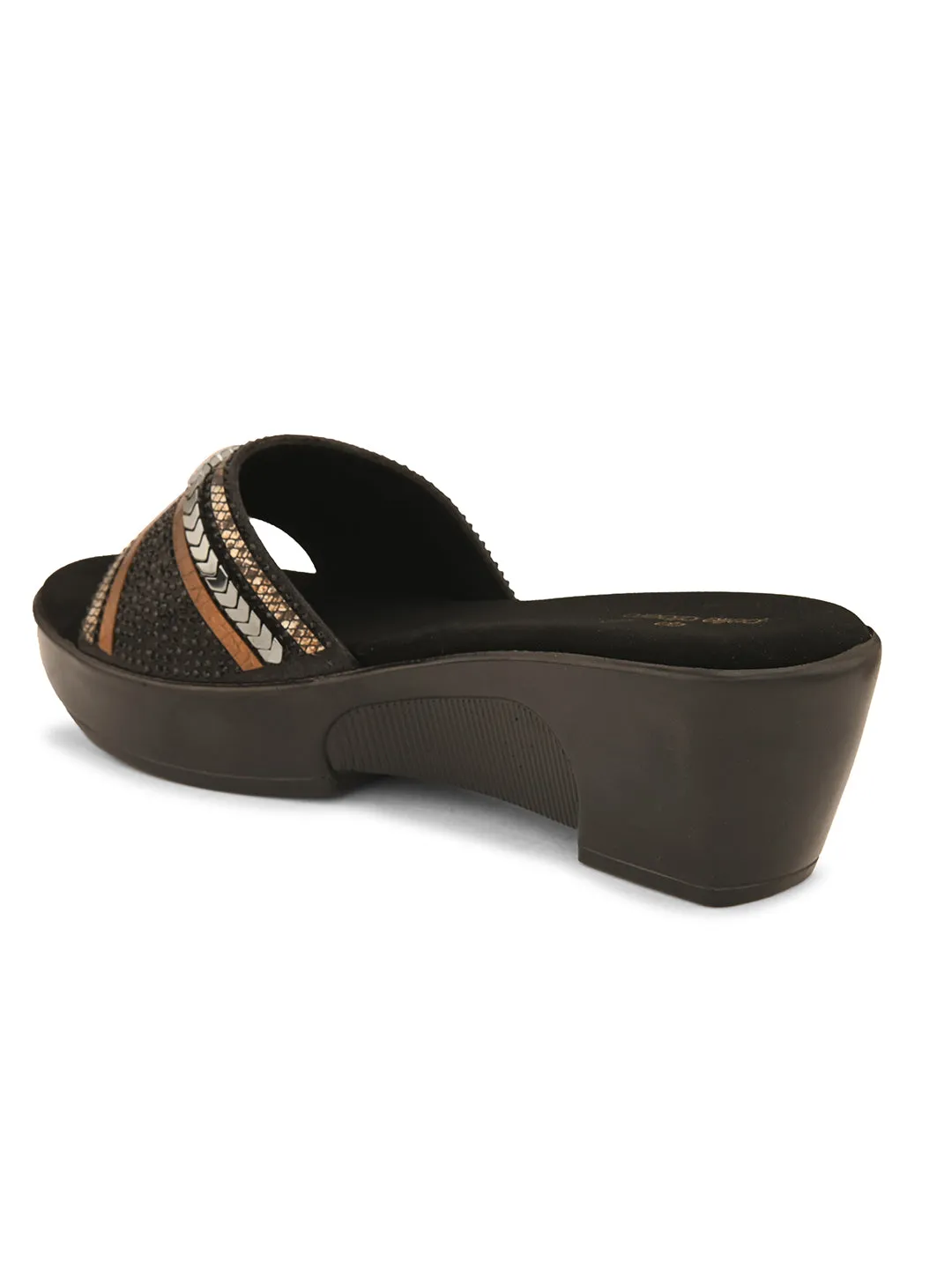 Pelle Albero Black Embossed Slip on Lightweight Comfortable Designer Heel Slipper Sandal For Women
