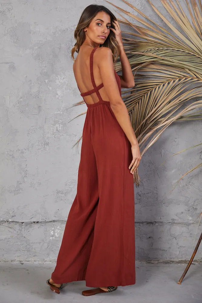 Play This Game Jumpsuit Wine