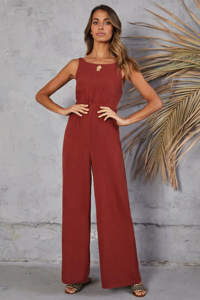 Play This Game Jumpsuit Wine