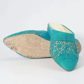 Pointed Leather engraving babouche slipper