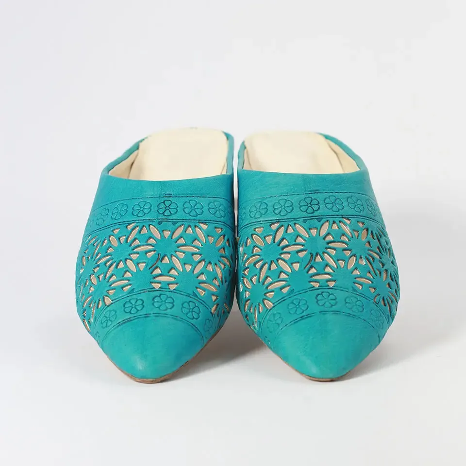 Pointed Leather engraving babouche slipper