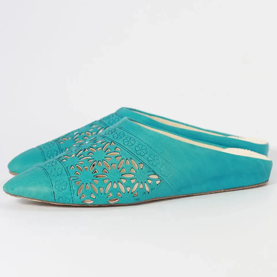 Pointed Leather engraving babouche slipper