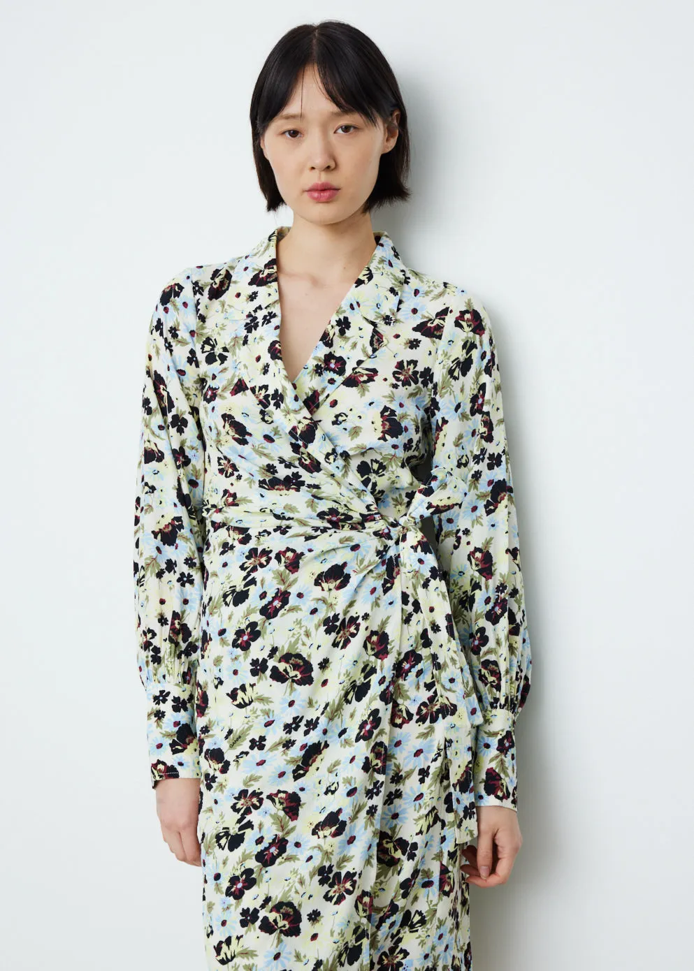 Printed Crepe Wrap Dress