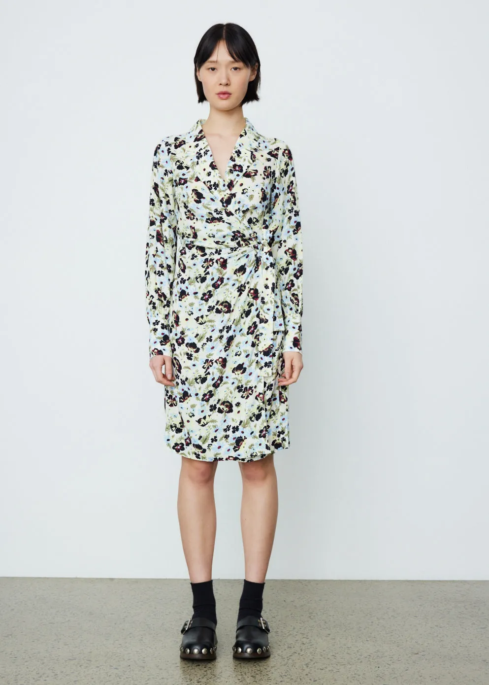 Printed Crepe Wrap Dress