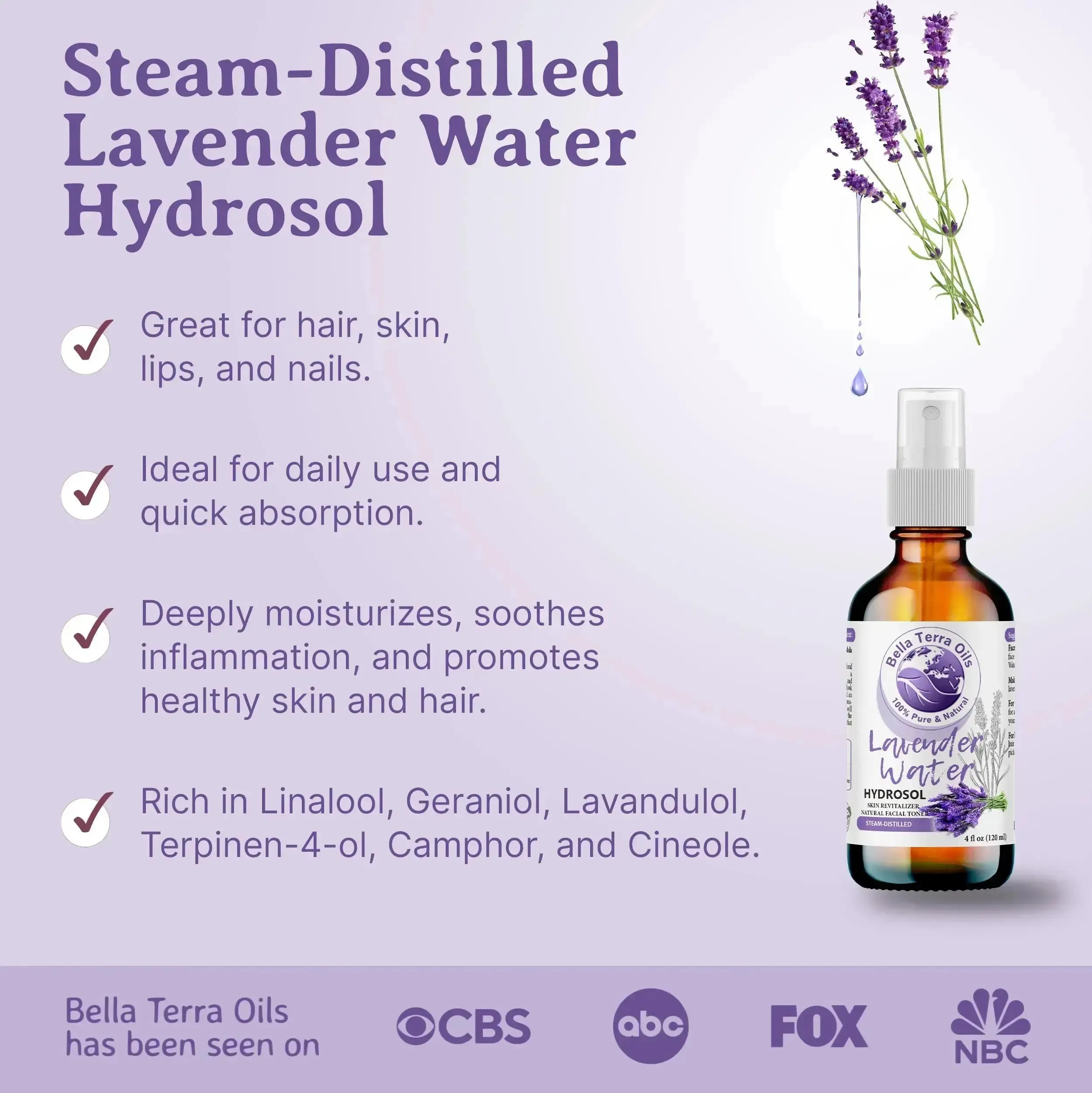 Pure Lavender Water - 2oz | Soothing Floral Hydrosol for Skin & Relaxation