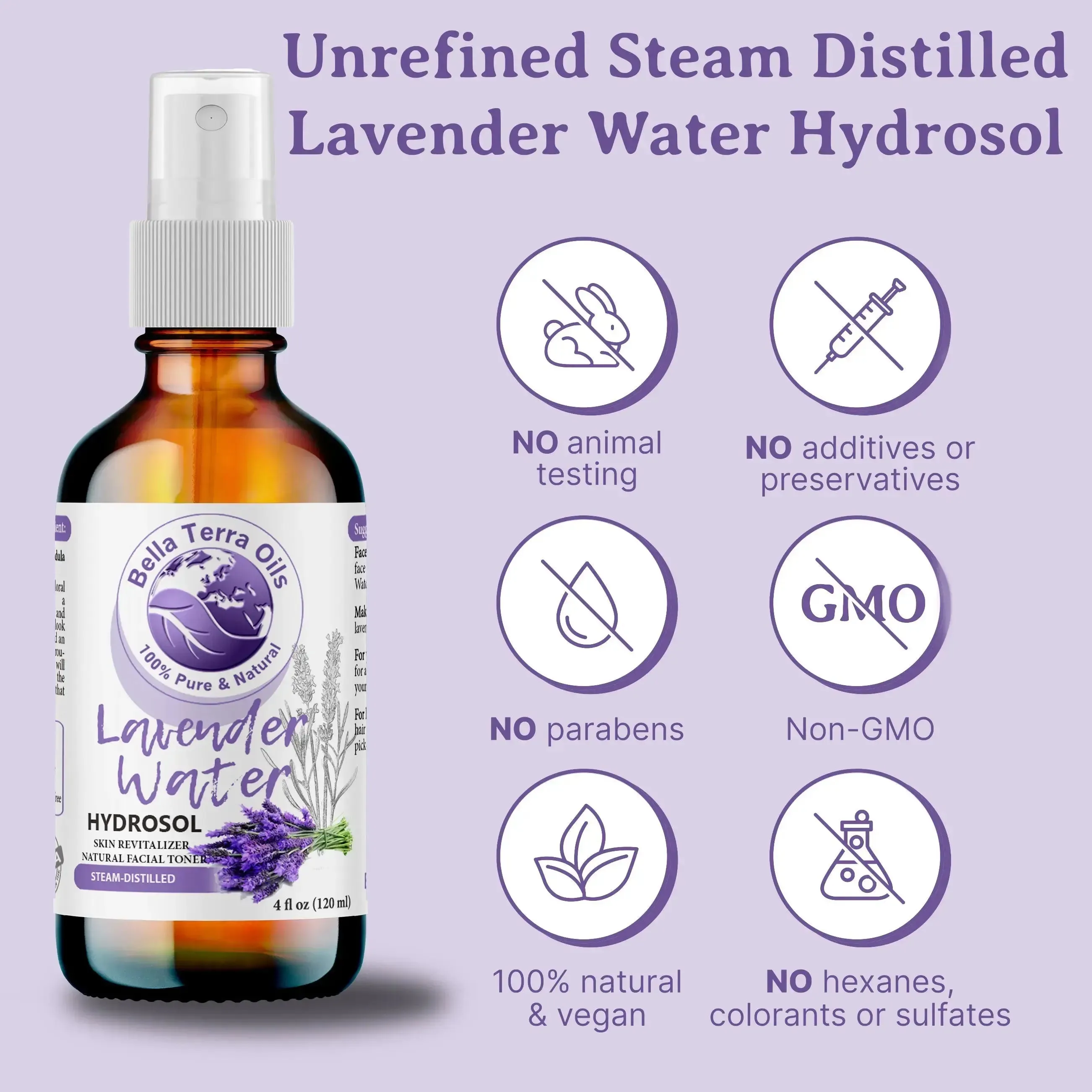 Pure Lavender Water - 2oz | Soothing Floral Hydrosol for Skin & Relaxation
