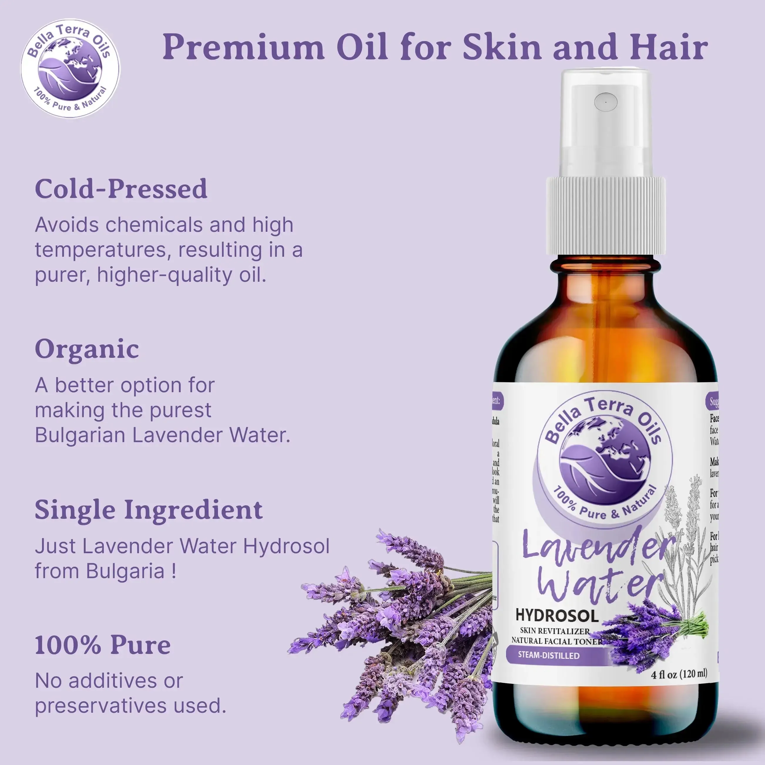 Pure Lavender Water - 2oz | Soothing Floral Hydrosol for Skin & Relaxation