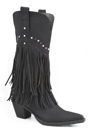 Roper Womens Oakley Black Faux Leather Cowboy Boots