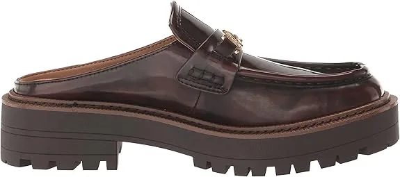 Sam Edelman Lennon Chestnut Leather Rounded Toe Hardware Detailed Slip On Mules