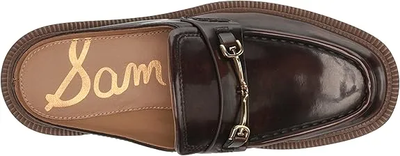 Sam Edelman Lennon Chestnut Leather Rounded Toe Hardware Detailed Slip On Mules
