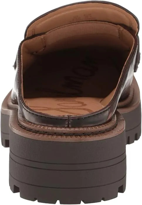 Sam Edelman Lennon Chestnut Leather Rounded Toe Hardware Detailed Slip On Mules