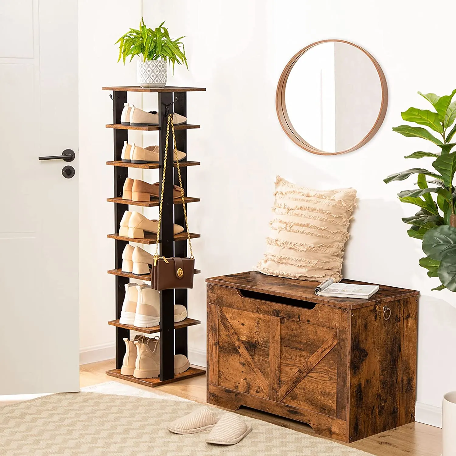 Shoe Rack, Vertical Shoe Rack, 8 Tier Shoe Storage Organizer with Hooks