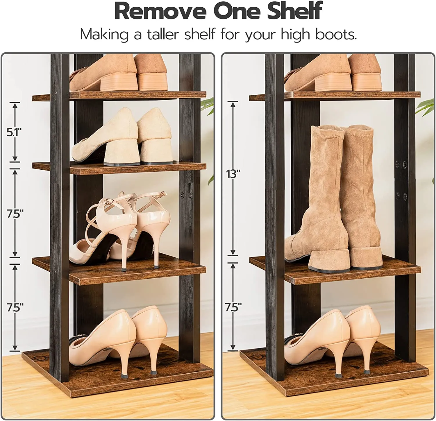 Shoe Rack, Vertical Shoe Rack, 8 Tier Shoe Storage Organizer with Hooks