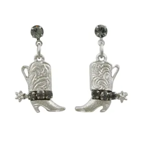Silver Cowboy Boots with Spurs Dangling Pierced Earring - REC150