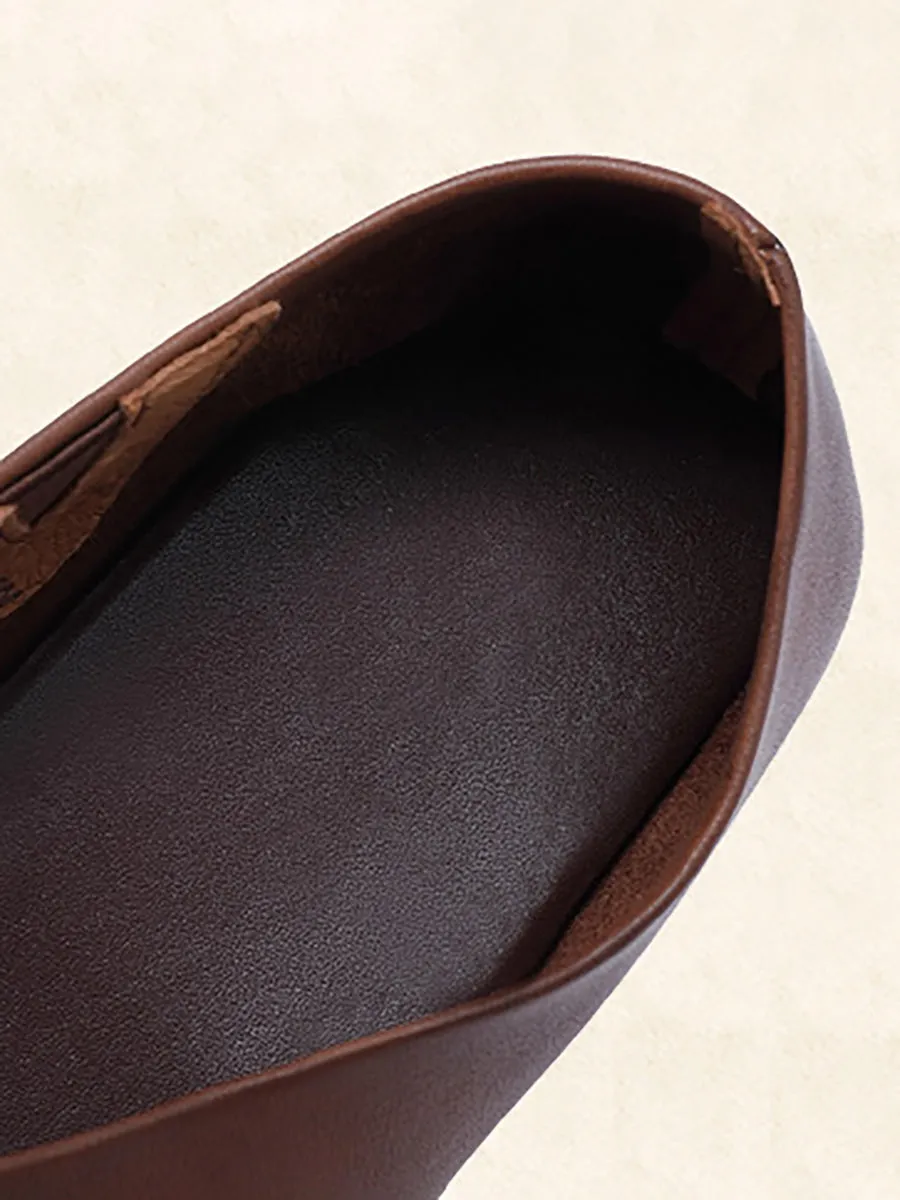Spring Summer Solid Color Leather Round Toe Flat Shoes