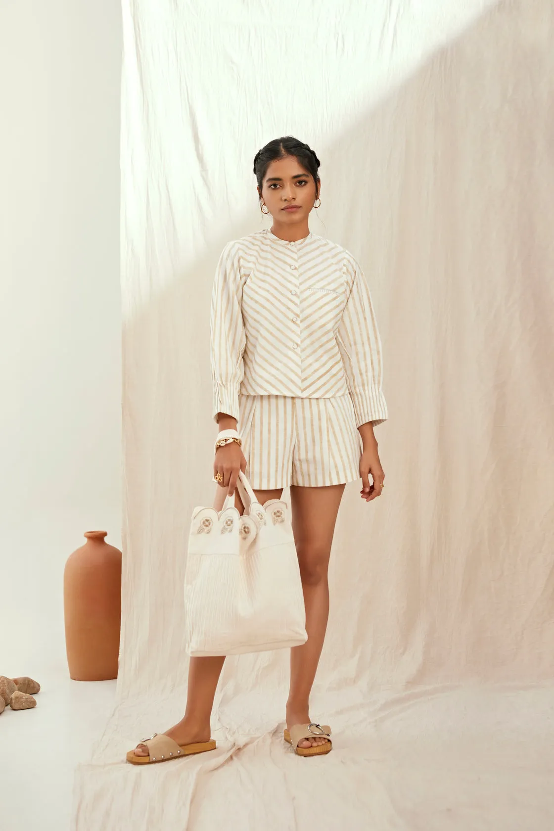 Stripe printed cotton shorts and top