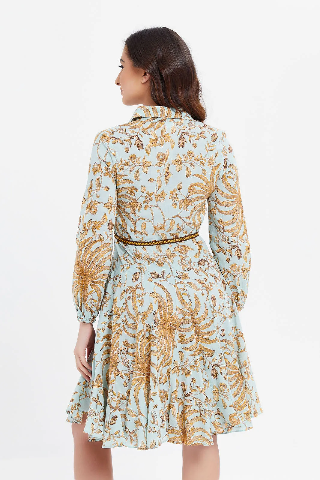 Women Blue Printed Shirt Dress