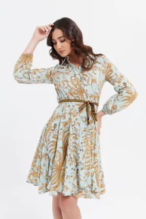 Women Blue Printed Shirt Dress