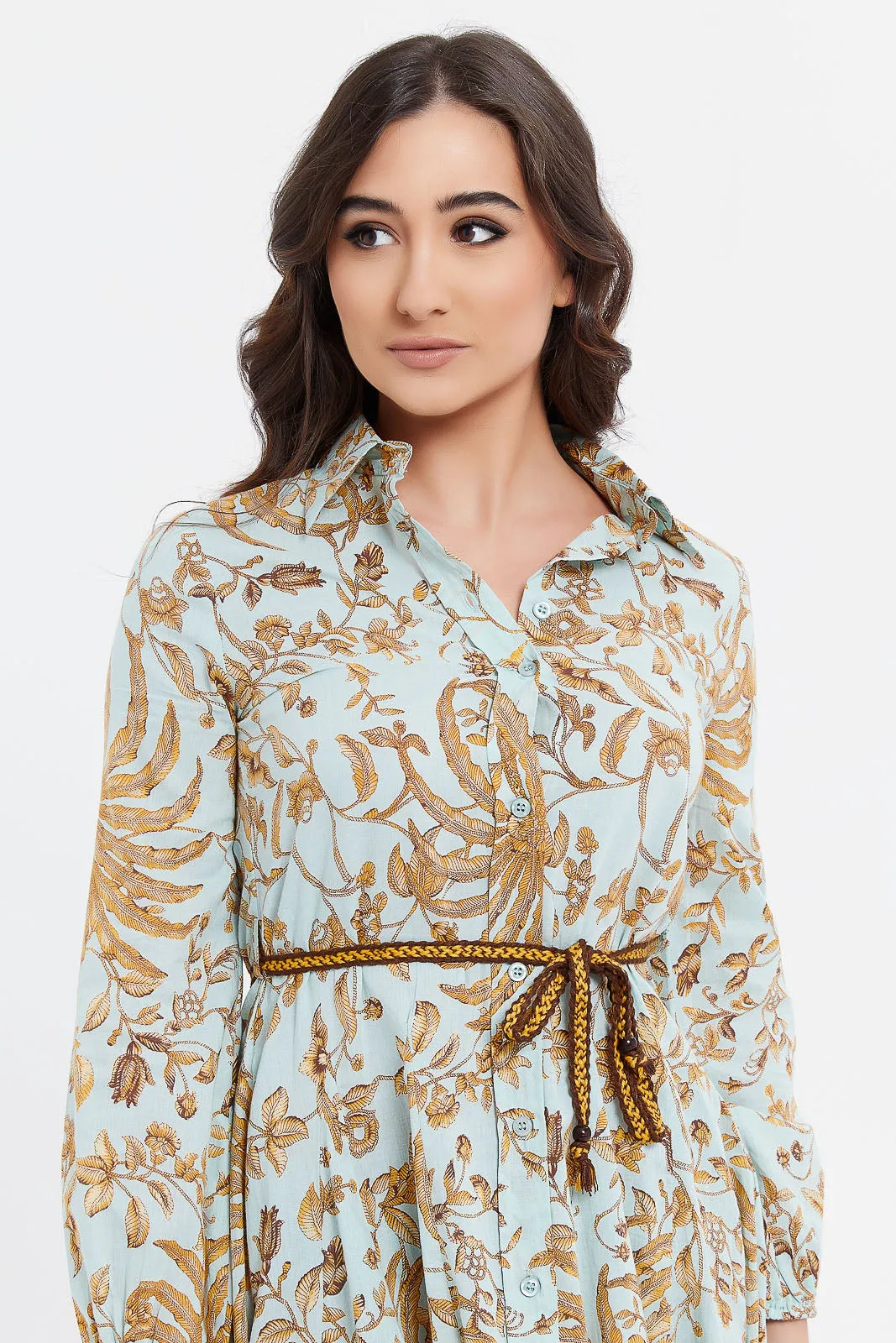 Women Blue Printed Shirt Dress