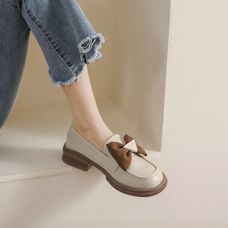 Women's Chunky Heel Bow Loafers Shoes