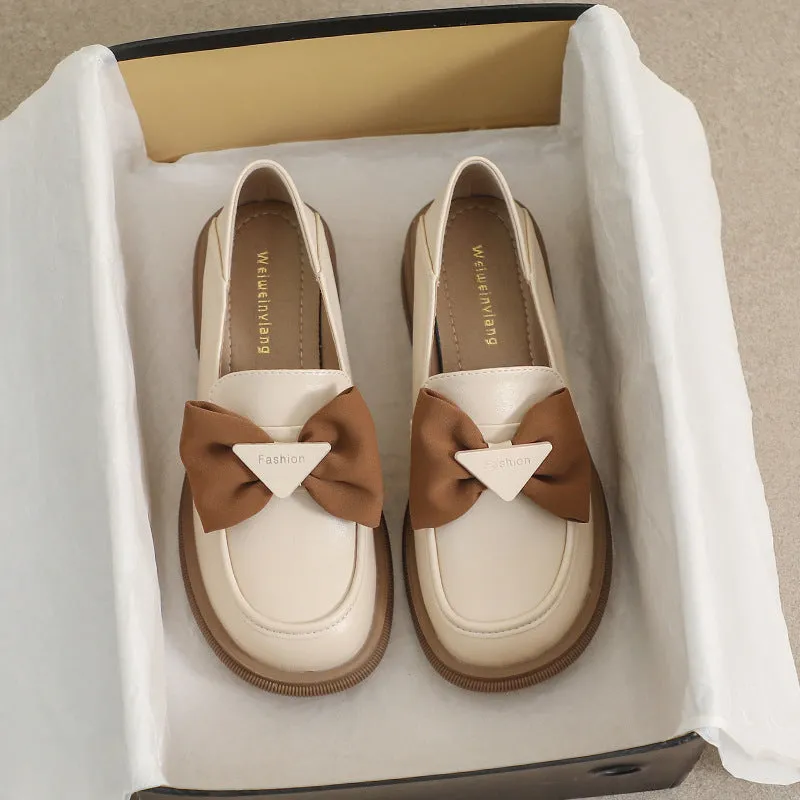 Women's Chunky Heel Bow Loafers Shoes