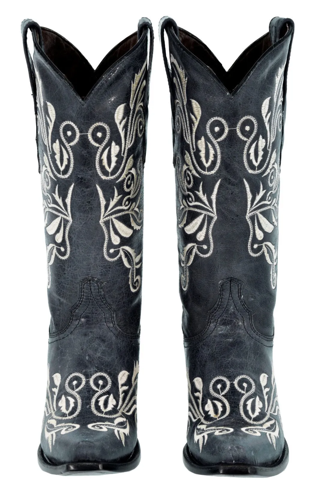 Womens Granada Denim Blue Boots Swan Embroidered - Snip Toe