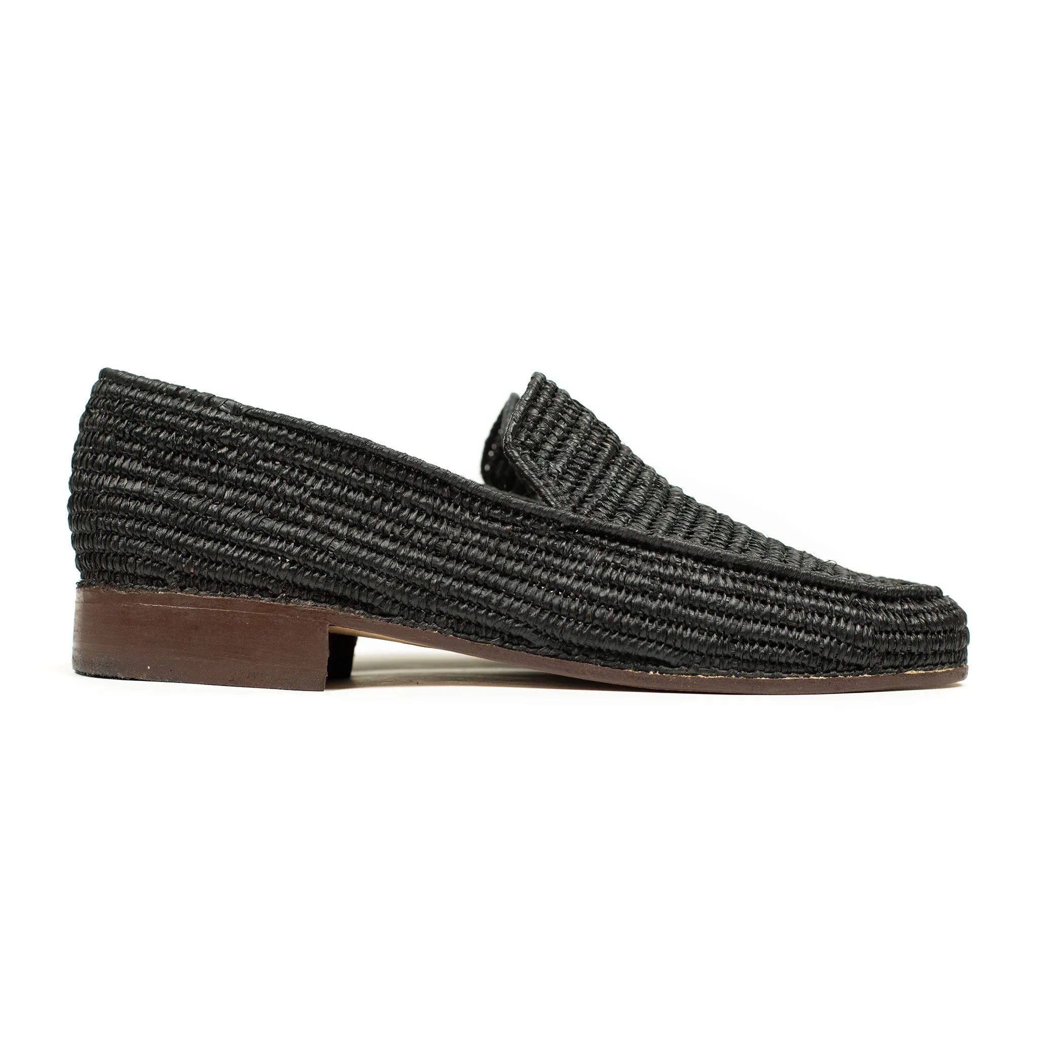 x El Karti: handmade Moroccan raffia moccasin loafers, black