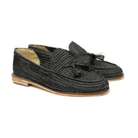 x El Karti: handmade Moroccan raffia tassel loafers, black