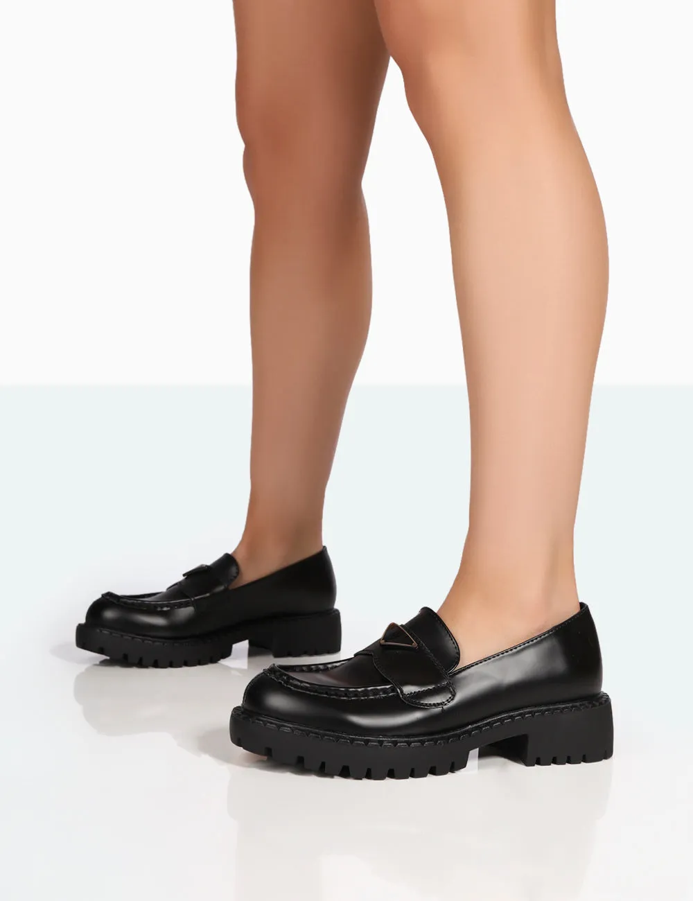 Ziggy Black PU Triangle Badge Chunky Sole Loafers
