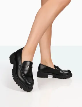 Ziggy Black PU Triangle Badge Chunky Sole Loafers
